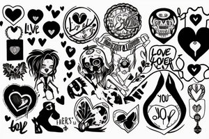 "Live your heart and never follow" using symbols in the style of the "Love, Death + Robots" TV sries tattoo idea
