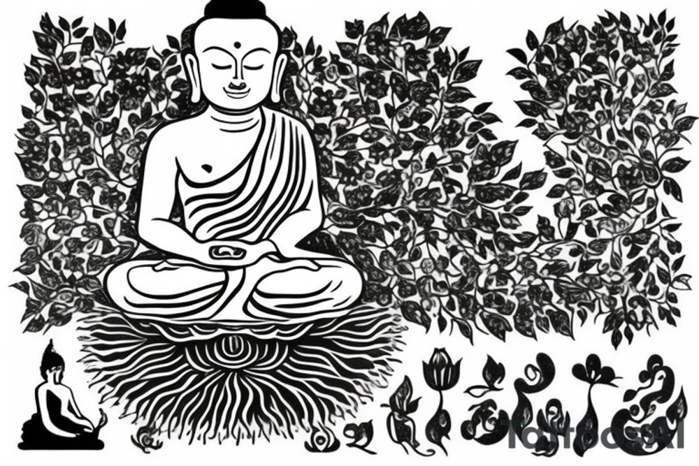 Buddha sitting under tree of life tattoo idea