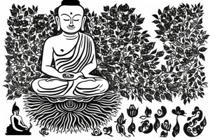 Buddha sitting under tree of life tattoo idea