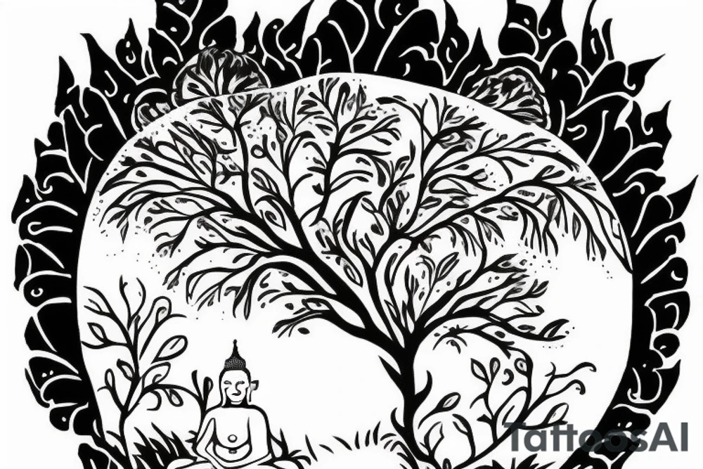 Buddha sitting under tree of life tattoo idea