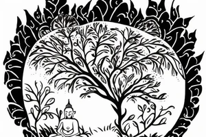 Buddha sitting under tree of life tattoo idea