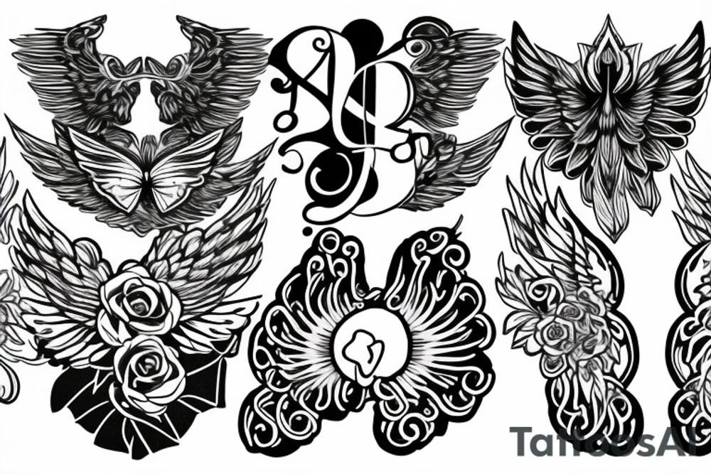 WINGS? ROSES  y AND m tattoo idea