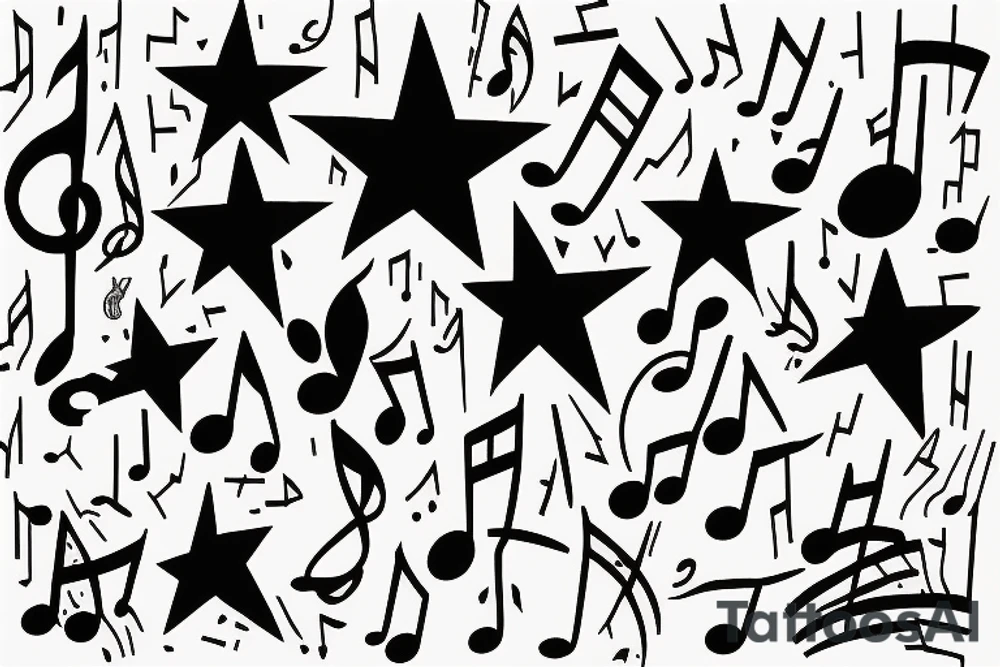 Shooting star with music notes dance tattoo idea