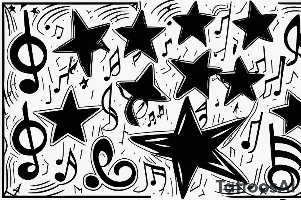 Shooting star with music notes dance tattoo idea