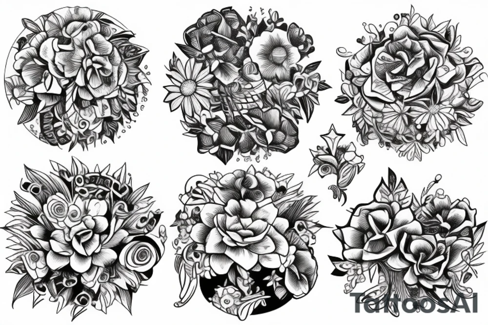 globe with flowers and compuetr tattoo idea