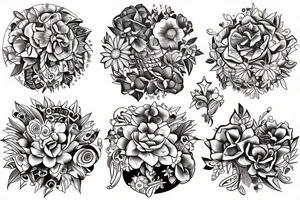 globe with flowers and compuetr tattoo idea