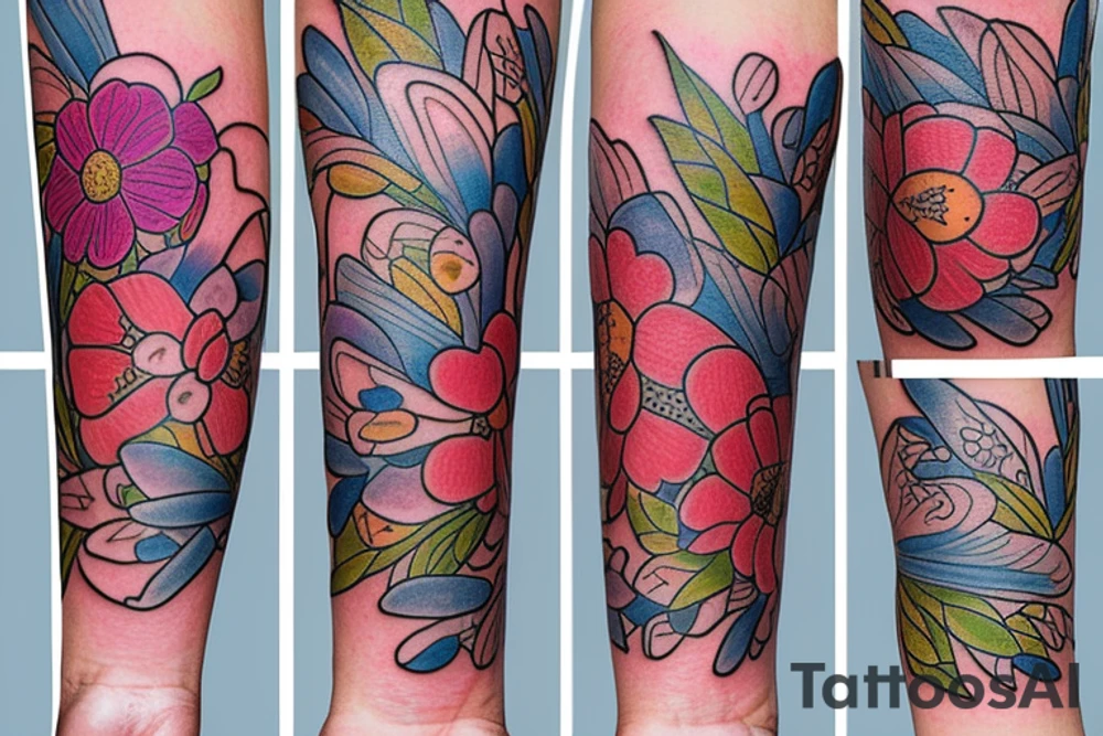 computer and flowers tattoo idea