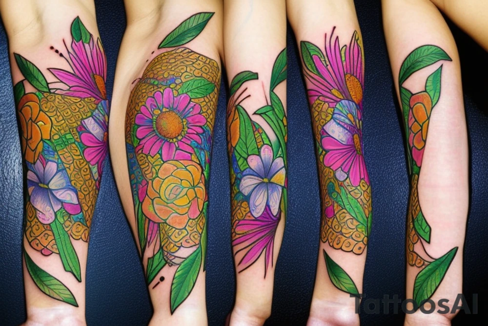 computer and flowers tattoo idea