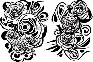 Neotraditional style big eye with roses tattoo idea