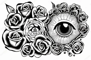 Neotraditional style big eye with roses tattoo idea