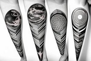 Rocket which looks like pen flys through planets arranged in the fibonacci sequence tattoo idea