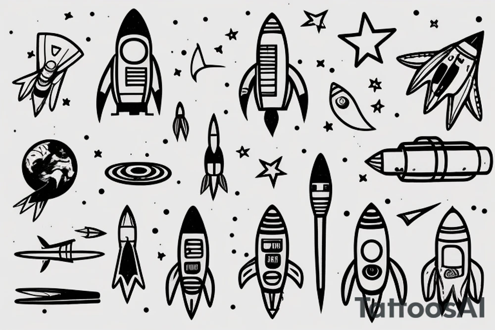 Astronaut and rocket that look like pen tattoo idea