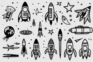 Astronaut and rocket that look like pen tattoo idea