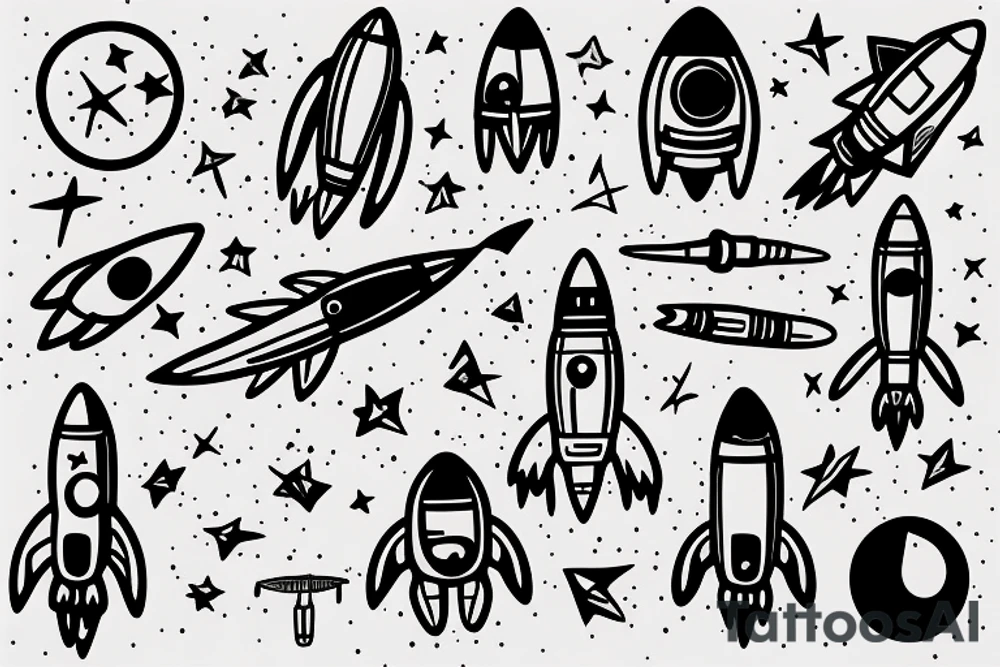 Astronaut and rocket that look like pen tattoo idea