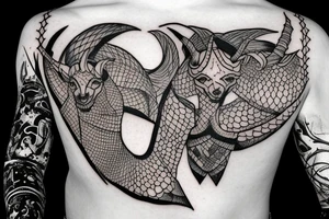 Trapeze armor with a demonic capricorn tattoo idea