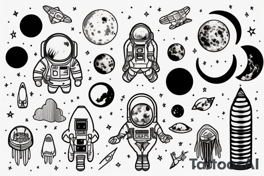 astronaut holding moon tattoo idea