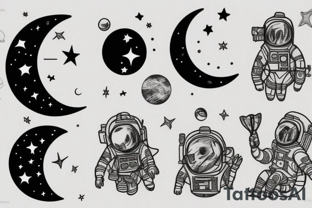 astronaut and moon tattoo idea