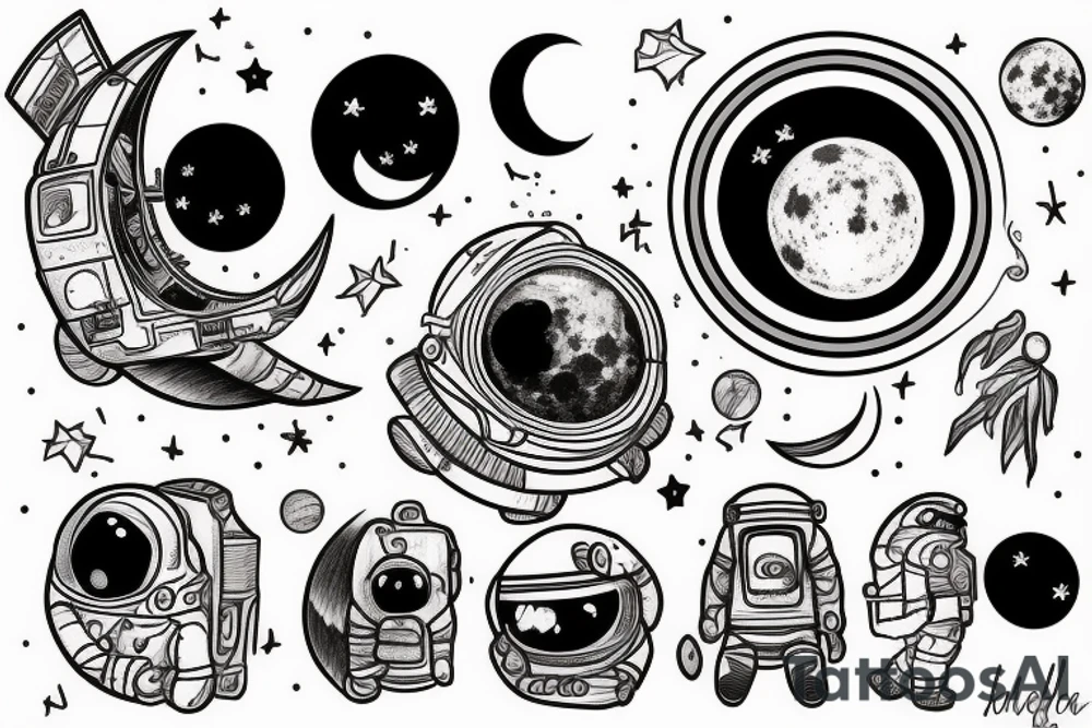astronaut and moon tattoo idea