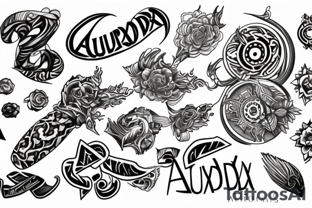 3D trippy word " AUDAX " tattoo idea