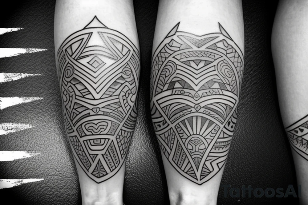 Polynesian tattoo on leg with lines tattoo idea Polynesian tattoo on leg with lines tattoo idea