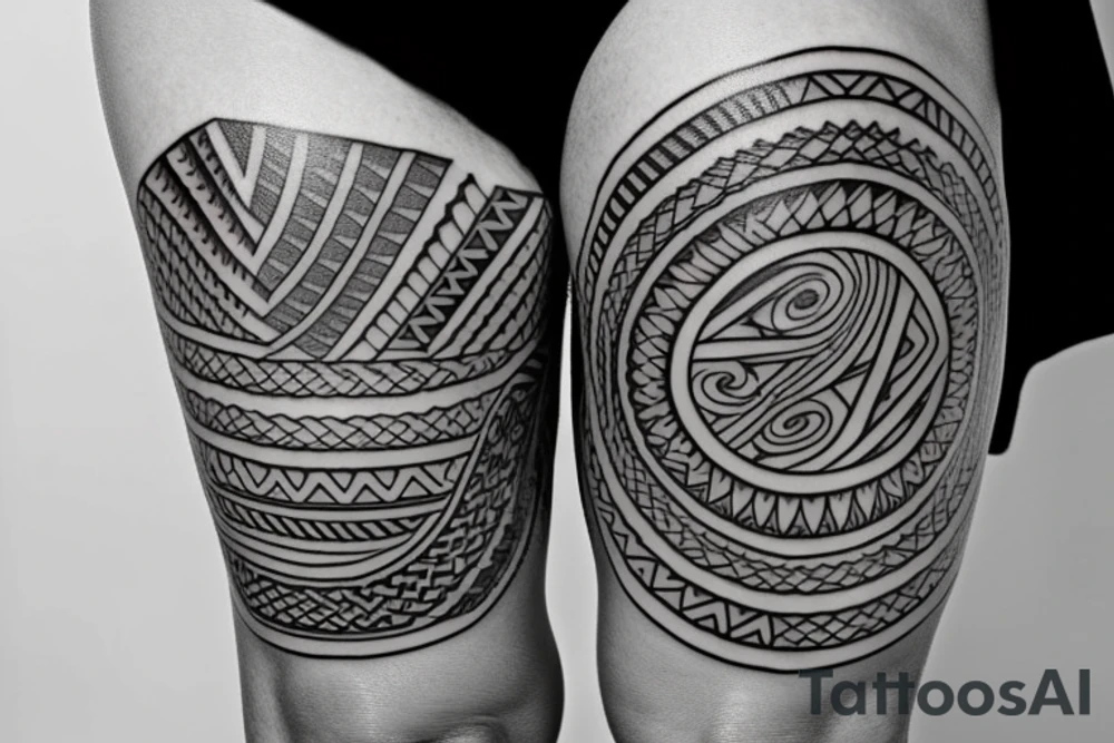 Polynesian tattoo on leg with lines tattoo idea