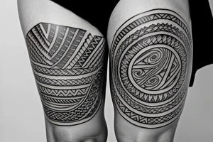 Polynesian tattoo on leg with lines tattoo idea