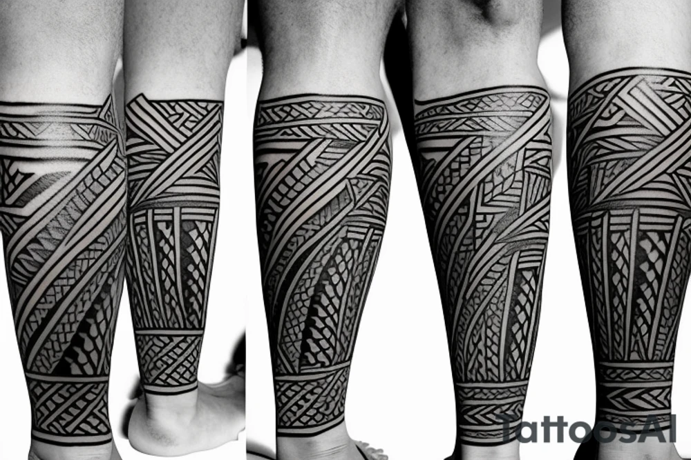Polynesian tattoo on leg with straight lines tattoo idea Polynesian tattoo on leg with straight lines tattoo idea