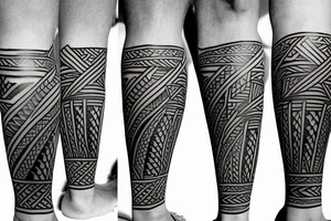 Polynesian tattoo on leg with straight lines tattoo idea