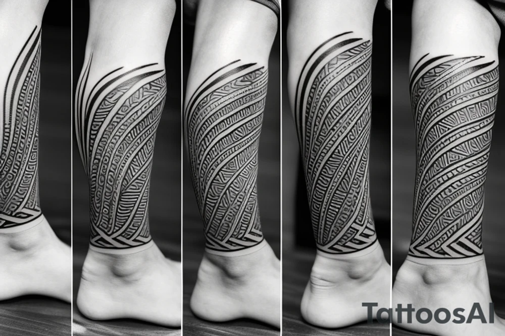 Polynesian tattoo on leg with straight lines tattoo idea Polynesian tattoo on leg with straight lines tattoo idea