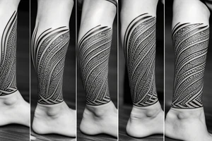 Polynesian tattoo on leg with straight lines tattoo idea