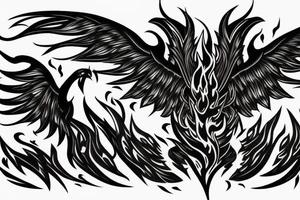 phoenix rising from fire, hell, dark, volumetric light tattoo idea