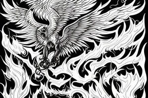 phoenix rising from fire, hell, dark, volumetric light tattoo idea