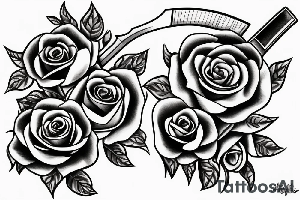 A sword with roses wrapped around the blade and the handle tattoo idea