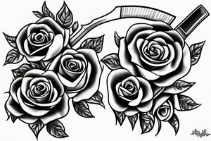 A sword with roses wrapped around the blade and the handle tattoo idea