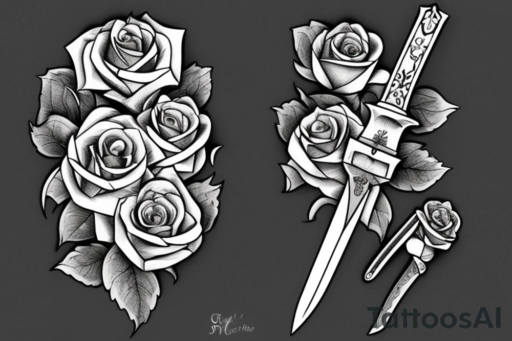 A sword with roses wrapped around the blade and the handle tattoo idea