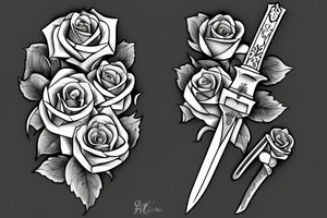 A sword with roses wrapped around the blade and the handle tattoo idea