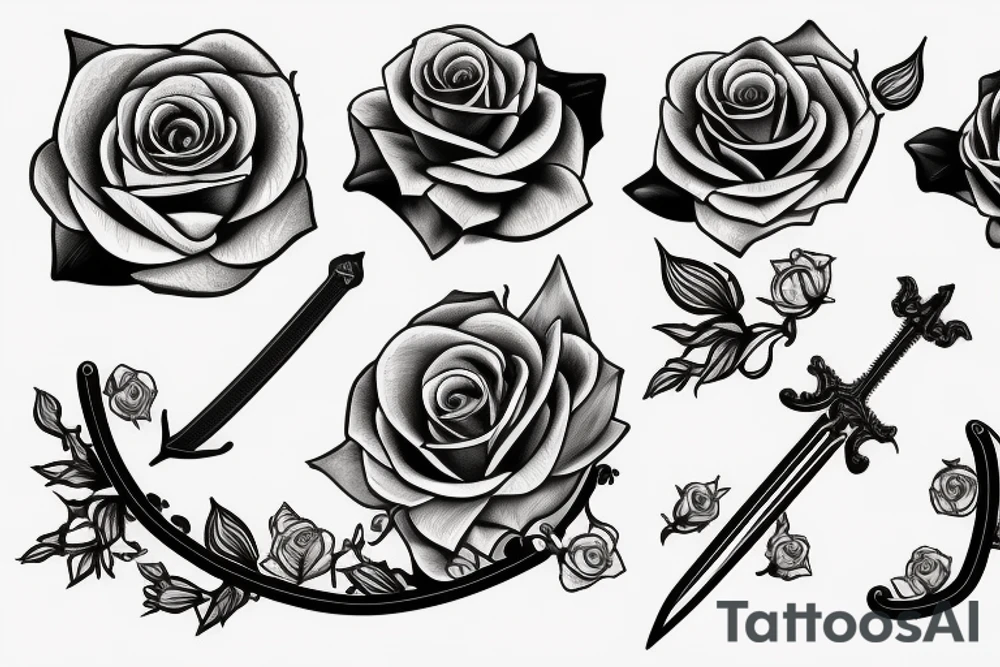 A sword with roses behind it tattoo idea