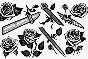 A straight sword with roses behind it tattoo idea