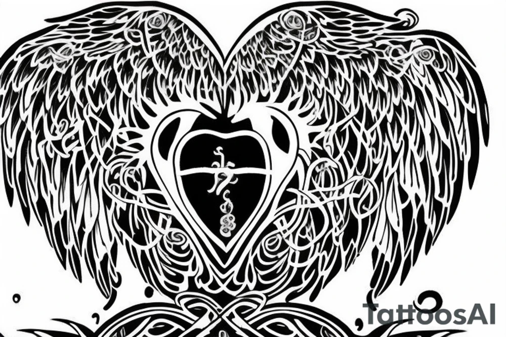 Family tree rising out of death. A rebirth of heart mind and soul. Covered in angels wings and protected by the almighty tattoo idea
