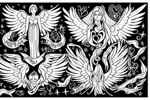 Family tree rising out of death. A rebirth of heart mind and soul. Covered in angels wings and protected by the almighty tattoo idea