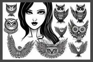 girl's face combined with an owl tattoo idea