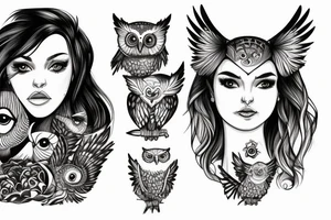 girl's face combined with an owl tattoo idea
