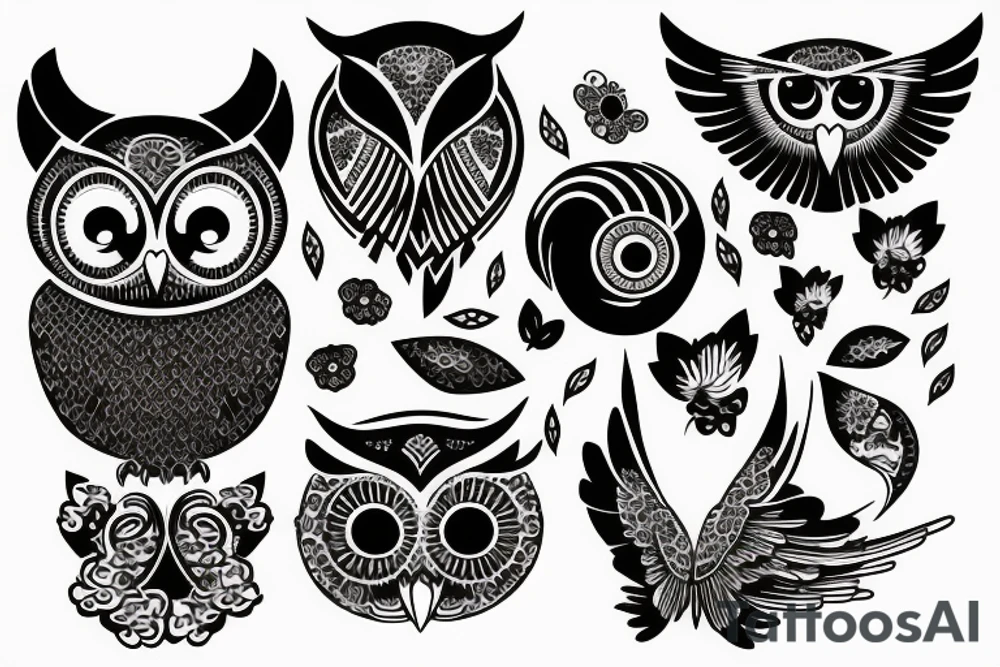 girl's face combined with an owl tattoo idea