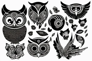 girl's face combined with an owl tattoo idea