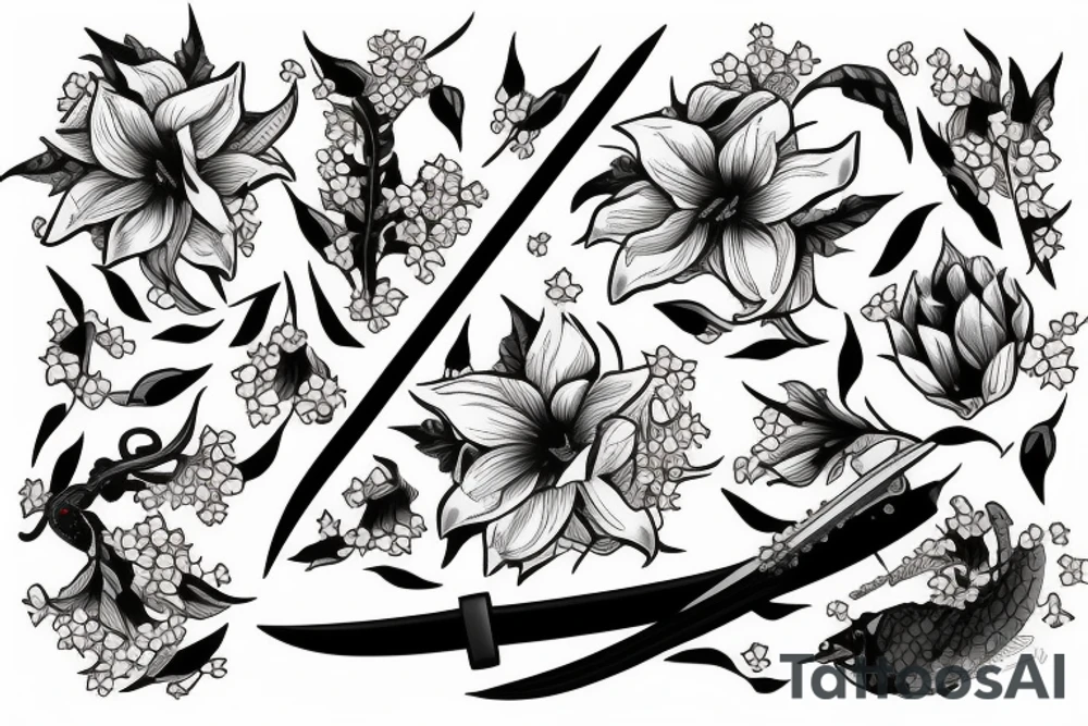 wakazashi with daffodils surronding the blade tattoo idea