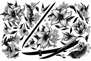 wakazashi with daffodils surronding the blade tattoo idea