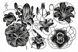Lily, African violets,lyre flower tattoo idea