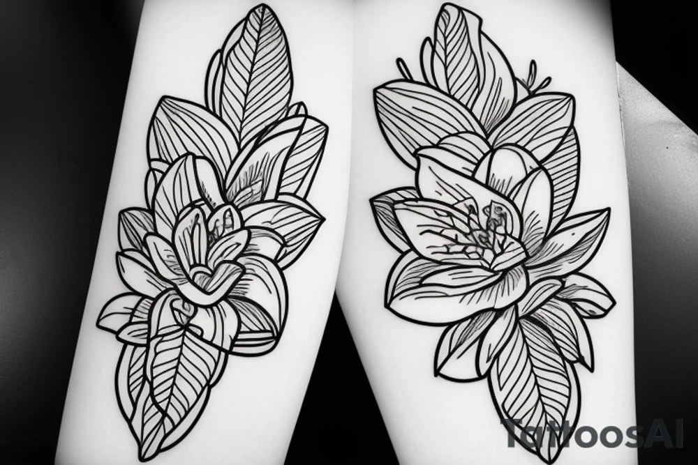 Lily, African violets,lyre flower arrangement tattoo idea
