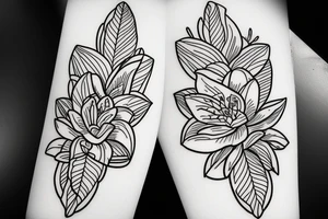 Lily, African violets,lyre flower arrangement tattoo idea