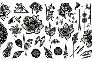 Lily, African violets,lyre flower arrangement tattoo idea